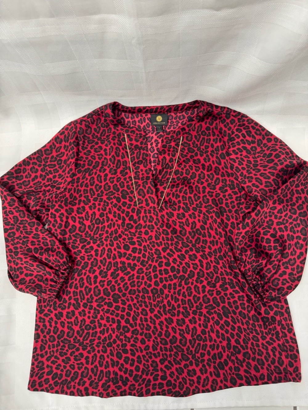 JM Collection Red and Black Leopard-Print V-Neck Tunic with Gold Accent